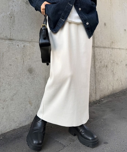 RANAN（ラナン）の「［-3kg見え］セルフカットリブロングナロースカート【4サイズ展開 S/M/L/LL】（スカート・レディース・グレー/ブラック/アイボリー・L/LL/M/S）」の12枚目の写真