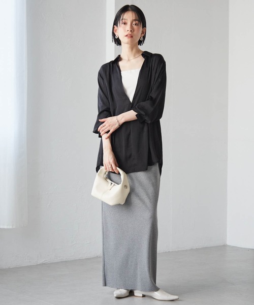 RANAN（ラナン）の「［-3kg見え］セルフカットリブロングナロースカート【4サイズ展開 S/M/L/LL】（スカート・レディース・グレー/ブラック/アイボリー・L/LL/M/S）」の19枚目の写真