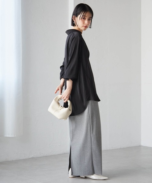 RANAN（ラナン）の「［-3kg見え］セルフカットリブロングナロースカート【4サイズ展開 S/M/L/LL】（スカート・レディース・グレー/ブラック/アイボリー・L/LL/M/S）」の21枚目の写真