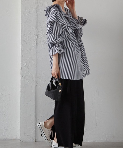 RANAN（ラナン）の「［-3kg見え］セルフカットリブロングナロースカート【4サイズ展開 S/M/L/LL】（スカート・レディース・グレー/ブラック/アイボリー・L/LL/M/S）」の18枚目の写真