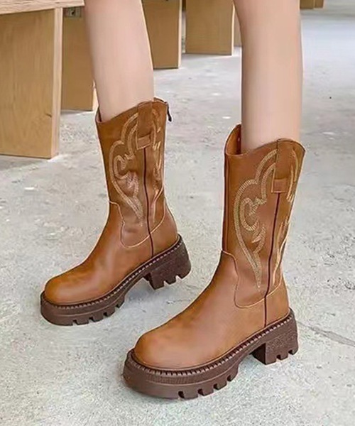 セール】刺繍付き 厚底 ミドル ウエスタン ブーツ（ブーツ）｜Lace