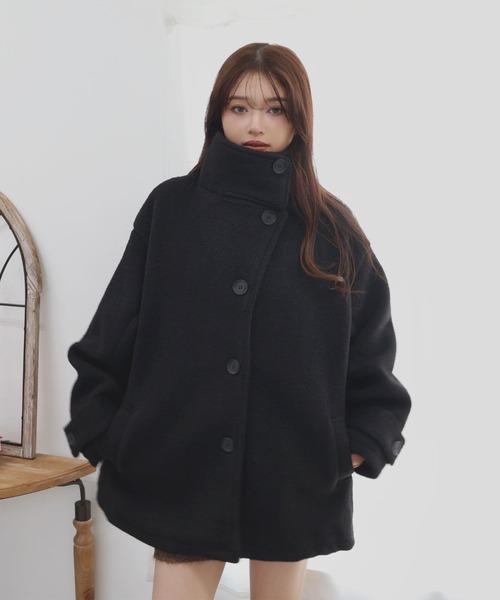 CECIL McBEE（セシルマクビー）の「Fウールリングニットスタンドカラー2WAYコート（その他アウター・レディース・ブラック/モカ・MEDIUM/LARGE）」の4枚目の写真