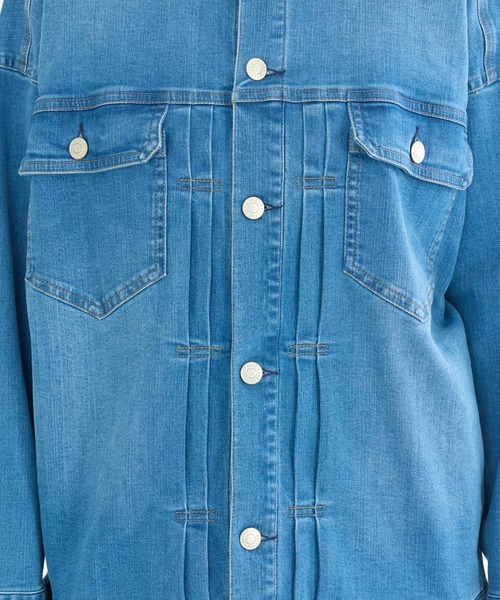 LAVEANGE（ラビアンジェ）の「ノーカラーデニムジャケット（デニムジャケット・レディース・ブルー・M/LL/3L/4L/5L）」の14枚目の写真