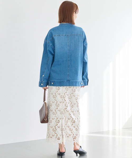 LAVEANGE（ラビアンジェ）の「ノーカラーデニムジャケット（デニムジャケット・レディース・ブルー・M/LL/3L/4L/5L）」の8枚目の写真