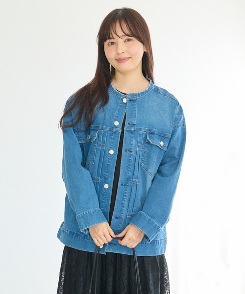 LAVEANGE（ラビアンジェ）の「ノーカラーデニムジャケット（デニムジャケット・レディース・ブルー・M/LL/3L/4L/5L）」の20枚目の写真
