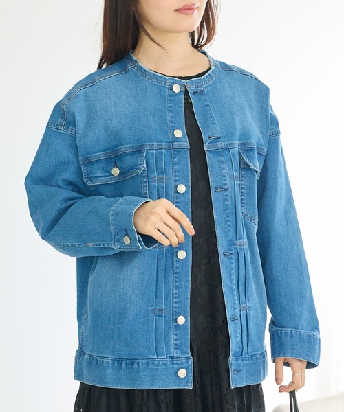 LAVEANGE（ラビアンジェ）の「ノーカラーデニムジャケット（デニムジャケット・レディース・ブルー・M/LL/3L/4L/5L）」の21枚目の写真