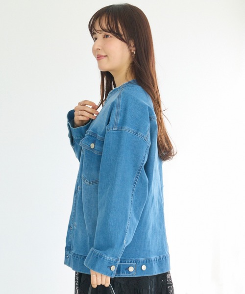 LAVEANGE（ラビアンジェ）の「ノーカラーデニムジャケット（デニムジャケット・レディース・ブルー・M/LL/3L/4L/5L）」の22枚目の写真