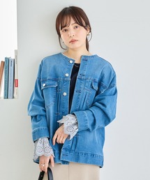 レディースのデニムジャケット（ブルー・ネイビー/青色系・フリンジ 