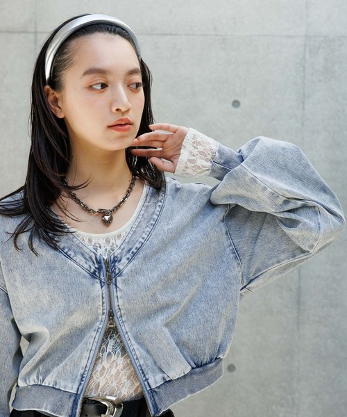 PAGEBOY（ページボーイ）の「＜まるでデニム見え！/紫外線カット/接触冷感＞マルデニZIPボレロ（カーディガン/ボレロ・レディース・ブラック/ブルー・FREE）」の14枚目の写真