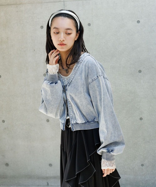 PAGEBOY（ページボーイ）の「＜まるでデニム見え！/紫外線カット/接触冷感＞マルデニZIPボレロ（カーディガン/ボレロ・レディース・ブラック/ブルー・FREE）」の12枚目の写真