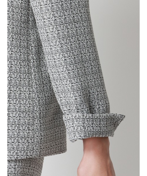 SUIT SQUARE（スーツスクエア）の「フリンジジャケット ノーカラー ハンドウォッシュ ツイード 織柄（ノーカラージャケット・レディース・ネイビー/ホワイト・36(7号)/38(9号)/40(11号)）」の12枚目の写真
