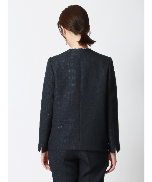 セール】フリンジジャケット ノーカラー ハンドウォッシュ ツイード 織