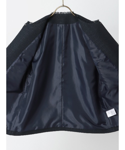 SUIT SQUARE（スーツスクエア）の「フリンジジャケット ノーカラー ハンドウォッシュ ツイード 織柄（ノーカラージャケット・レディース・ネイビー/ホワイト・36(7号)/38(9号)/40(11号)）」の17枚目の写真