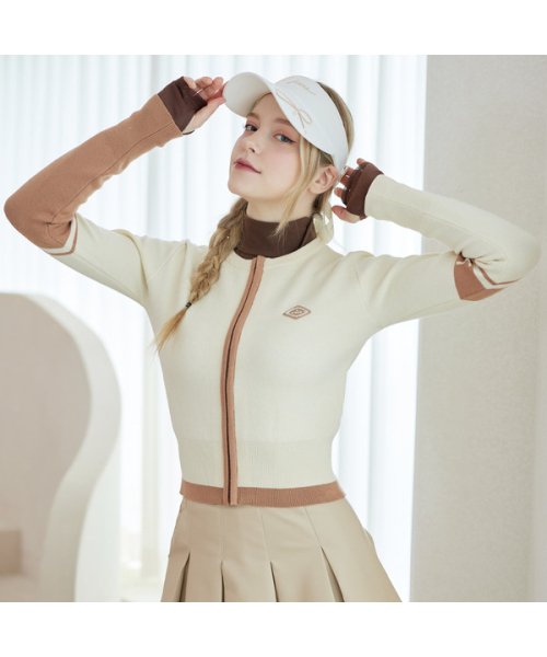 J.JANE(ジェイジェーン)の「カラーラインニットジップアップカーディガン (ベージュ)(ニット/セーター・レディース・その他・S/M)」の1枚目の写真
