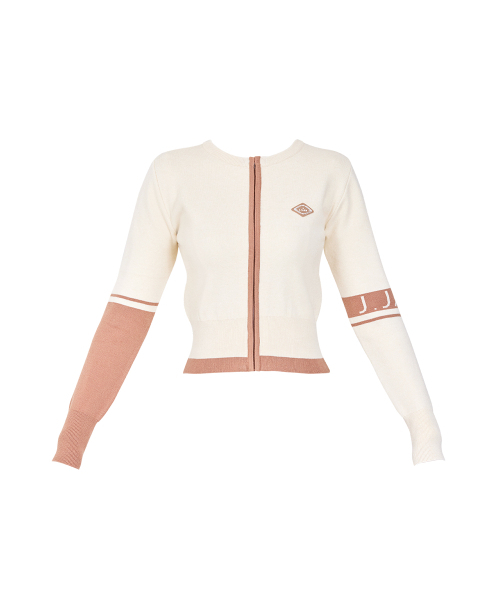 J.JANE(ジェイジェーン)の「カラーラインニットジップアップカーディガン (ベージュ)(ニット/セーター・レディース・その他・S/M)」の2枚目の写真