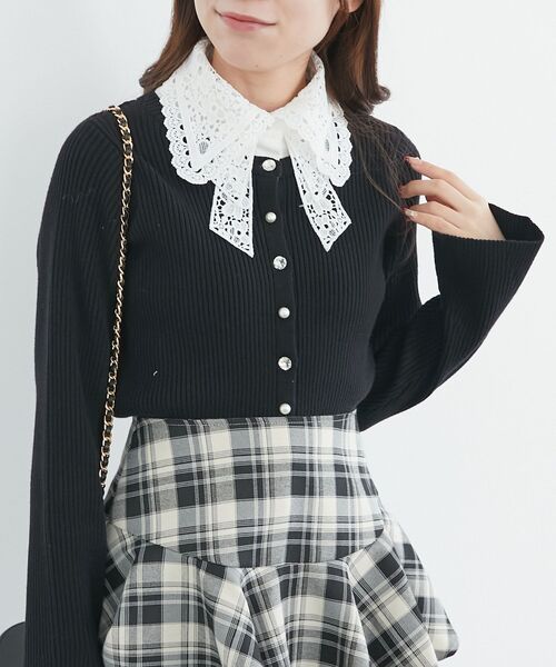 MAJESTIC LEGON(マジェスティックレゴン)の「リボンレース襟ニットカーディガン(カーディガン/ボレロ・レディース・アイボリー/ブラック/ピンク/ライトグレー/チャコールグレー・MEDIUM)」の21枚目の写真