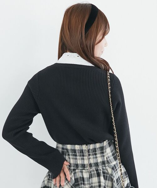 MAJESTIC LEGON(マジェスティックレゴン)の「リボンレース襟ニットカーディガン(カーディガン/ボレロ・レディース・アイボリー/ブラック/ピンク/ライトグレー/チャコールグレー・MEDIUM)」の19枚目の写真