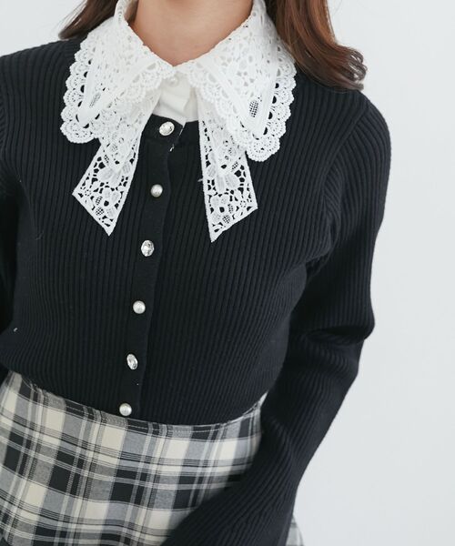 MAJESTIC LEGON(マジェスティックレゴン)の「リボンレース襟ニットカーディガン(カーディガン/ボレロ・レディース・アイボリー/ブラック/ピンク/ライトグレー/チャコールグレー・MEDIUM)」の18枚目の写真