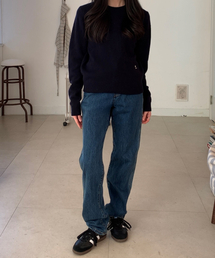 SLIM STRAIGHT DENIM PANTS_DEEP BLUE