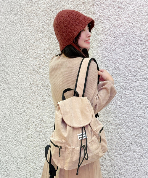 INT] Mini suede flap backpack _ Beige（バックパック/リュック