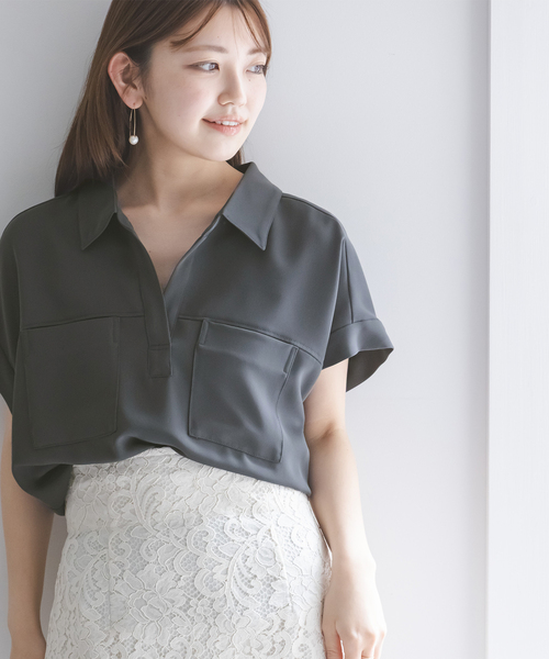 Noble(ノーブル)の「ワークディテールノースリブラウス(シャツ/ブラウス・レディース・ホワイト/チャコールグレー・FREE)」の3枚目の写真