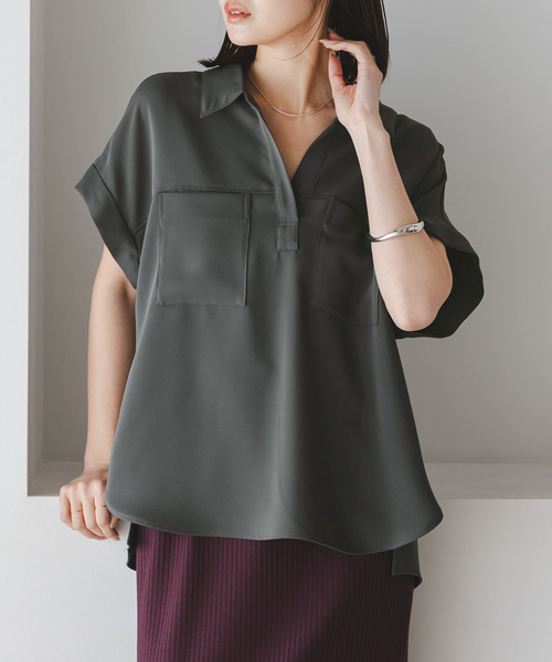 Noble(ノーブル)の「ワークディテールノースリブラウス(シャツ/ブラウス・レディース・ホワイト/チャコールグレー・FREE)」の7枚目の写真