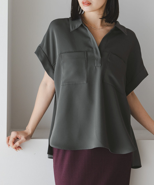 Noble(ノーブル)の「ワークディテールノースリブラウス(シャツ/ブラウス・レディース・ホワイト/チャコールグレー・FREE)」の8枚目の写真