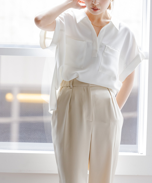 Noble(ノーブル)の「ワークディテールノースリブラウス(シャツ/ブラウス・レディース・ホワイト/チャコールグレー・FREE)」の19枚目の写真