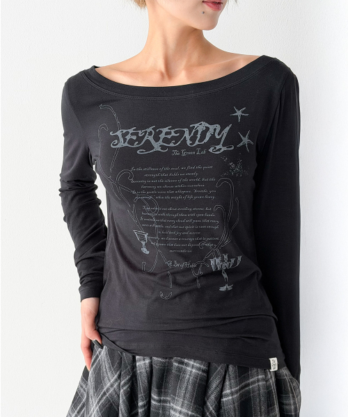 THE GREEN LAB（ザグリーンラボ）の「オフショルダーグラフィックロングスリーブ[ブラック]（Tシャツ/カットソー・レディース・その他・FREE）」の6枚目の写真