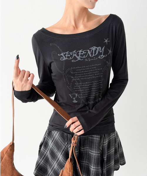 THE GREEN LAB（ザグリーンラボ）の「オフショルダーグラフィックロングスリーブ[ブラック]（Tシャツ/カットソー・レディース・その他・FREE）」の5枚目の写真