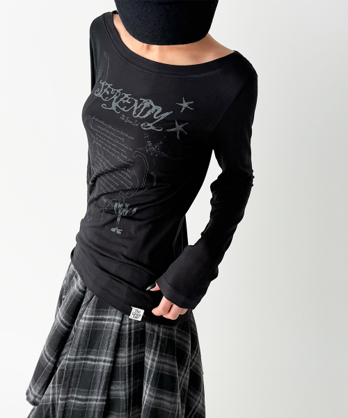 THE GREEN LAB（ザグリーンラボ）の「オフショルダーグラフィックロングスリーブ[ブラック]（Tシャツ/カットソー・レディース・その他・FREE）」の4枚目の写真