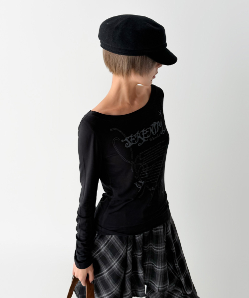 THE GREEN LAB（ザグリーンラボ）の「オフショルダーグラフィックロングスリーブ[ブラック]（Tシャツ/カットソー・レディース・その他・FREE）」の9枚目の写真