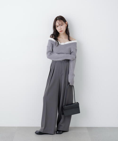 FREE'S MART(フリーズマート)の「◆【RIO企画】フリルドッキングVネックニット〈MFM〉(ニット/セーター・レディース・ネイビー/イエロー/グレー・FREE)」の2枚目の写真