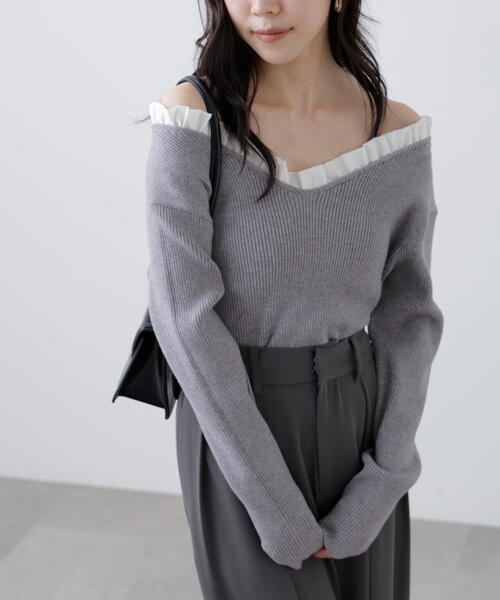 FREE'S MART(フリーズマート)の「◆【RIO企画】フリルドッキングVネックニット〈MFM〉(ニット/セーター・レディース・ネイビー/イエロー/グレー・FREE)」の7枚目の写真