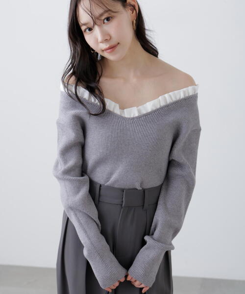 FREE'S MART(フリーズマート)の「◆【RIO企画】フリルドッキングVネックニット〈MFM〉(ニット/セーター・レディース・ネイビー/イエロー/グレー・FREE)」の9枚目の写真