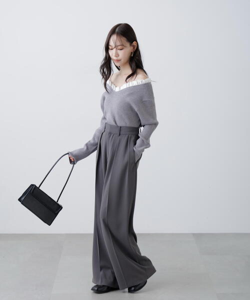 FREE'S MART(フリーズマート)の「◆【RIO企画】フリルドッキングVネックニット〈MFM〉(ニット/セーター・レディース・ネイビー/イエロー/グレー・FREE)」の12枚目の写真