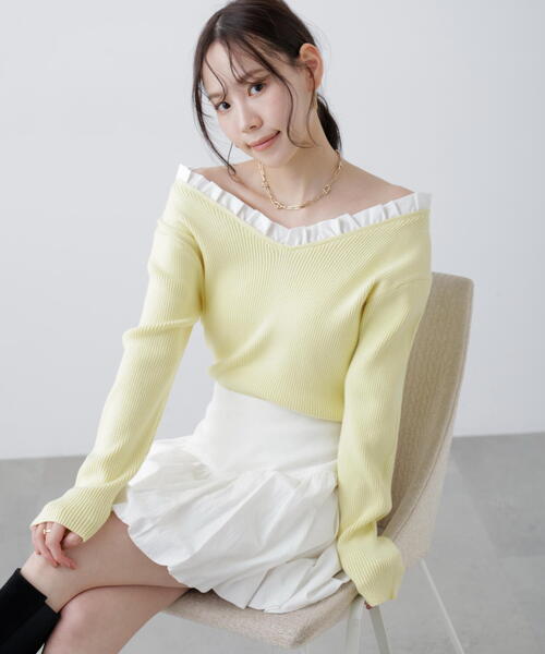 FREE'S MART(フリーズマート)の「◆【RIO企画】フリルドッキングVネックニット〈MFM〉(ニット/セーター・レディース・ネイビー/イエロー/グレー・FREE)」の17枚目の写真