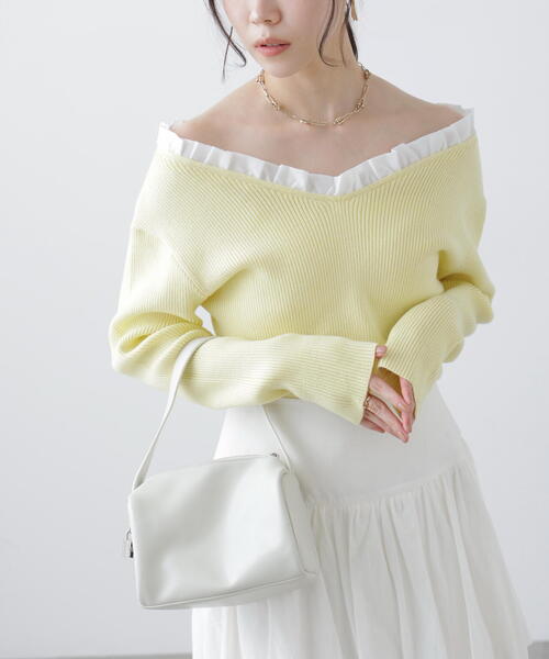 FREE'S MART(フリーズマート)の「◆【RIO企画】フリルドッキングVネックニット〈MFM〉(ニット/セーター・レディース・ネイビー/イエロー/グレー・FREE)」の18枚目の写真