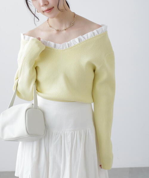 FREE'S MART(フリーズマート)の「◆【RIO企画】フリルドッキングVネックニット〈MFM〉(ニット/セーター・レディース・ネイビー/イエロー/グレー・FREE)」の19枚目の写真