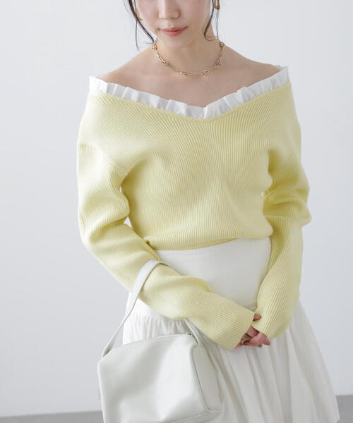 FREE'S MART(フリーズマート)の「◆【RIO企画】フリルドッキングVネックニット〈MFM〉(ニット/セーター・レディース・ネイビー/イエロー/グレー・FREE)」の20枚目の写真