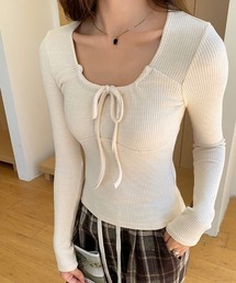 リブニット×フロントリボントップス