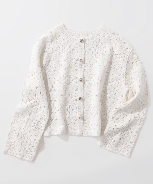 STRAWBERRY-FIELDS（ストロベリーフィールズ）の「クロッシェライクレース_クロッシェライクレースジャケット（その他アウター・レディース・ブラック/オフホワイト・2）」の2枚目の写真