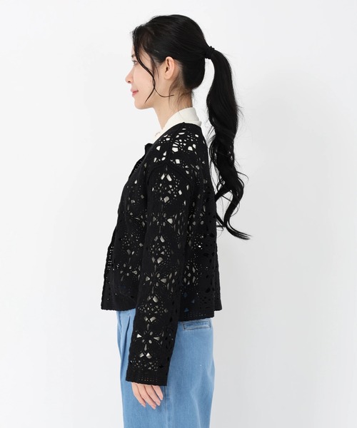 STRAWBERRY-FIELDS（ストロベリーフィールズ）の「クロッシェライクレース_クロッシェライクレースジャケット（その他アウター・レディース・ブラック/オフホワイト・2）」の4枚目の写真