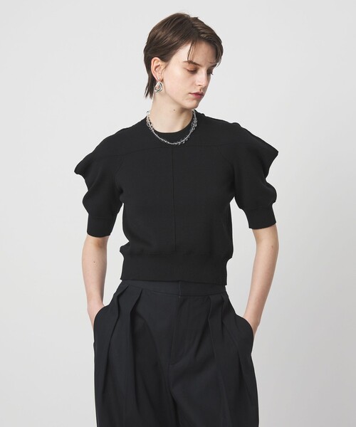 ASTRAET（アストラット）の「＜ASTRAET＞コットン 16G  ボリュームショルダー クルーネックニット（ニット/セーター・レディース・ダークブラウン/ライトピンク/ブラック・FREE）」の6枚目の写真