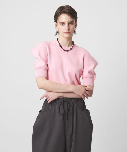 ASTRAET（アストラット）の「＜ASTRAET＞コットン 16G  ボリュームショルダー クルーネックニット（ニット/セーター・レディース・ダークブラウン/ライトピンク/ブラック・FREE）」の15枚目の写真