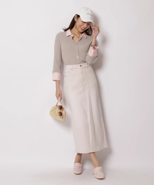 JUSGLITTY（ジャスグリッティー）の「デニムスリムタイトスカート（スカート・レディース・サックスブルー/ピンク・2/1/0）」の2枚目の写真