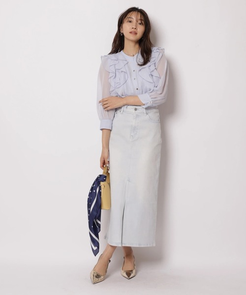 JUSGLITTY（ジャスグリッティー）の「デニムスリムタイトスカート（スカート・レディース・サックスブルー/ピンク・2/1/0）」の6枚目の写真