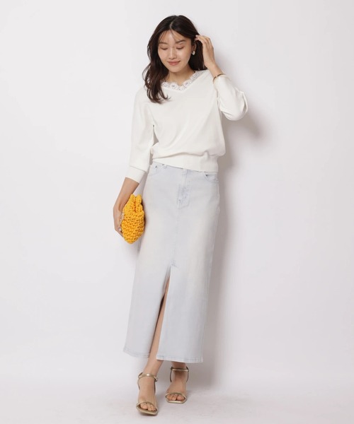 JUSGLITTY（ジャスグリッティー）の「デニムスリムタイトスカート（スカート・レディース・サックスブルー/ピンク・2/1/0）」の9枚目の写真