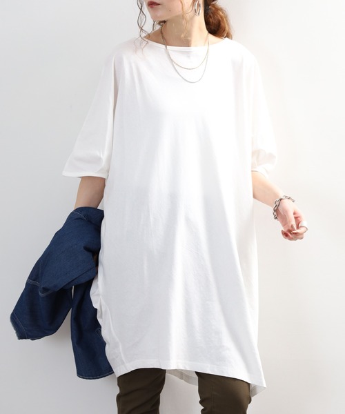 FUNALIVE(ファンアライブ)の「チュニック丈アシメプルオーバー 半袖(Tシャツ/カットソー・レディース・ホワイト/チャコールグレー/ライトブラウン/ブラック/カーキ・LL~3L/M~L)」の12枚目の写真