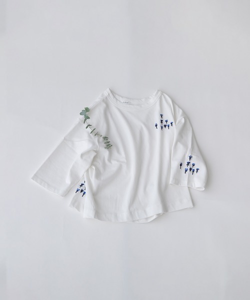 nop de nod(ノップドゥノッド)の「USコットンフラワー刺繍5分袖Tシャツ(Tシャツ/カットソー・レディース・オフホワイト/ライトピンク/ブラック・3)」の15枚目の写真